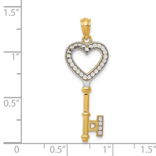 14k Yellow Gold and White Rhodium Polished Heart Key Pendant D3851