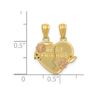 14k Yellow and Rose Gold Best Friends Break Apart w/ Flower Heart Pendant