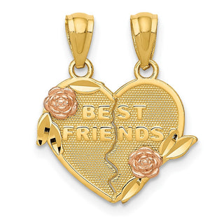 14k Yellow and Rose Gold Best Friends Break Apart w/ Flower Heart Pendant
