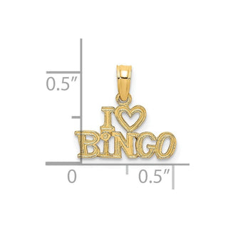 14k Yellow Gold Polished and Textured I Love Bingo Pendant