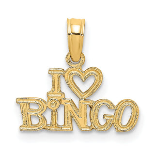 14k Yellow Gold Polished and Textured I Love Bingo Pendant