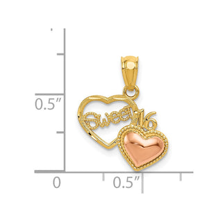 14k Yellow Gold And Rhodium Sweet 16 Heart Pendant