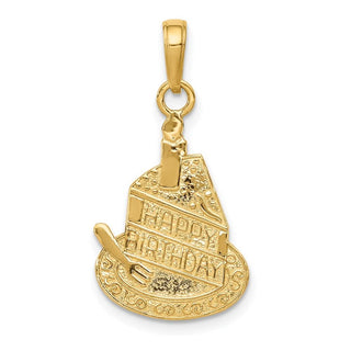 14k Yellow Gold Slice Of Cake w/Candle Happy Birthday Pendant