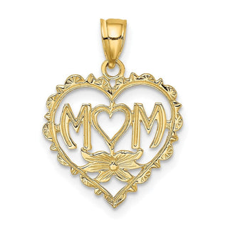 14k Yellow Gold Mom In Heart With Heart Shaped O Pendant