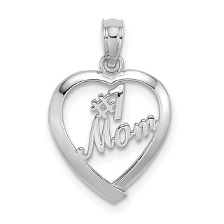 14k White Gold #1 Mom in Heart Pendant