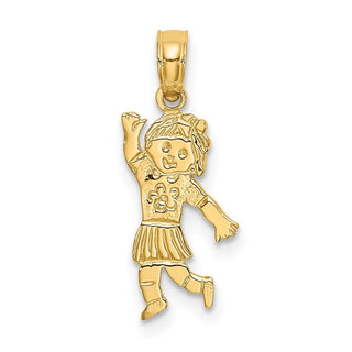 14k Yellow Gold Girl Waving With Flower On Blouse Pendant