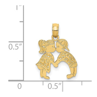 14k Yellow Gold Kissing Boy And Girl Pendant