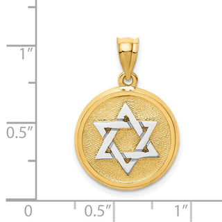 14k Yellow & White Gold Solid Satin Finish Flat Back Star Of David Disc Pendant