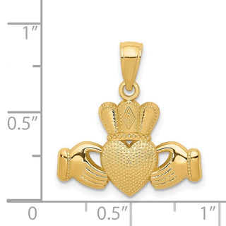 14k Yellow Gold Claddagh Pendant w/Textured Crown