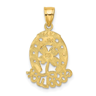 14k Yellow Gold Good Luck w/Horseshoe and Clover Pendant