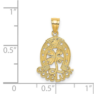 14k Yellow Gold Good Luck w/Horseshoe and Clover Pendant