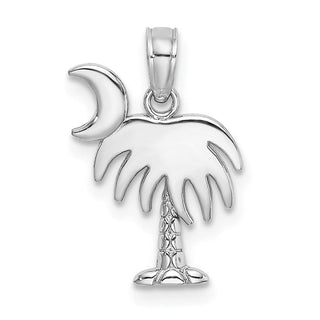 14k White Gold Polished Charleston Palm Tree w/Moon Pendant
