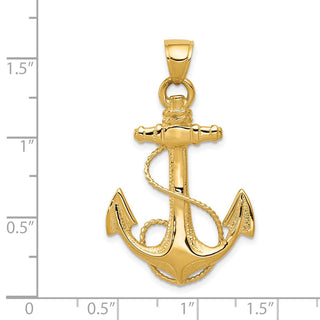 14k Yellow Gold 2-D Anchor w/Rope Pendant
