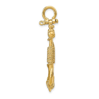 14k Yellow Gold 3-D Solid Anchor w/Rope Pendant