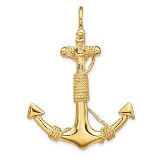 14k Yellow Gold 3-D Solid Anchor w/Rope Pendant