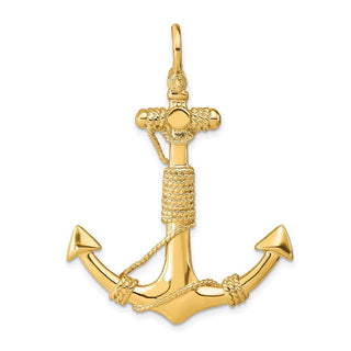 14k Yellow Gold 3-D Solid Anchor w/Rope Pendant
