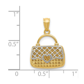 14k Yellow Gold And Rhodium Reversible Heart Handbag Pendant