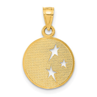 14k Yellow Gold Polished Flat-Backed Moon w/Three Stars Pendant