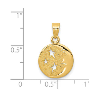 14k Yellow Gold Polished Flat-Backed Moon w/Three Stars Pendant