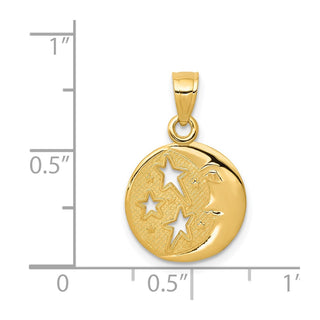 14k Yellow Gold Polished Flat-Backed Moon w/Three Stars Pendant