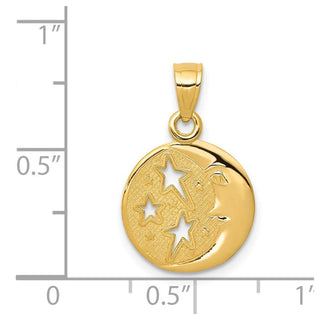 14k Yellow Gold Polished Flat-Backed Moon w/Three Stars Pendant