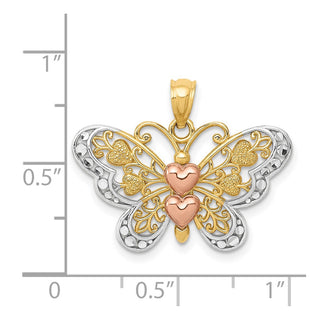 14k Yellow Gold & Rhodium Butterfly Pendant D4201