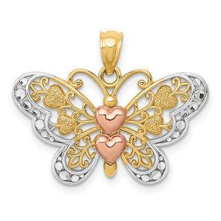 14k Yellow Gold & Rhodium Butterfly Pendant D4201