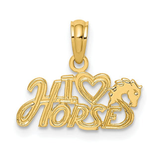 14k Yellow Gold I Heart Horses Pendant