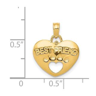 14k Yellow Gold Best Friend On Heart w/Cut-Out Paw Pendant