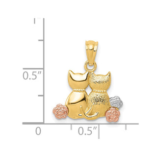 14k Yellow Gold And Rhodium Cats Pendant