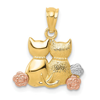 14k Yellow Gold And Rhodium Cats Pendant