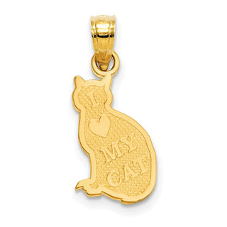 14k Yellow Gold I Heart My Cat On Reverse Cat Pendant