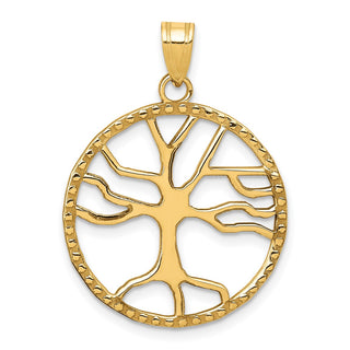 14k Yellow Gold Tree Of Life In Round Frame Pendant
