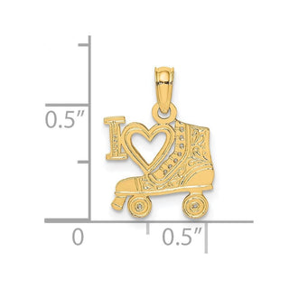 14k Yellow Gold I HEART w/Roller Skate Pendant