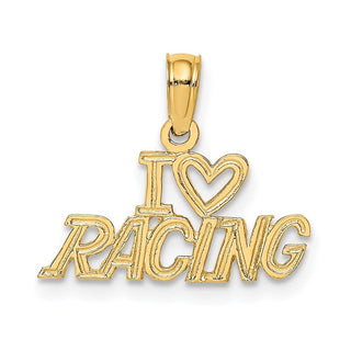 14k Yellow Gold I Heart Racing Pendant