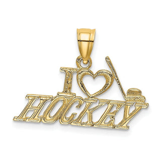 14k Yellow Gold I Love Hockey Pendant