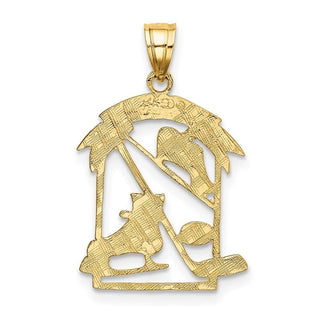 14k Yellow Gold Hockey Story Framed Pendant
