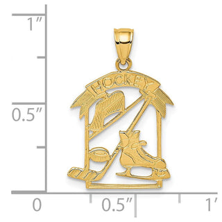 14k Yellow Gold Hockey Story Framed Pendant