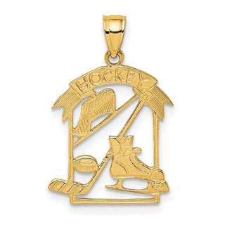 14k Yellow Gold Hockey Story Framed Pendant