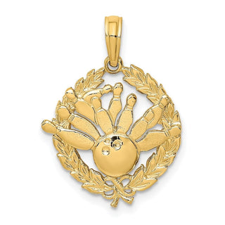 14k Yellow Gold Bowling Story In Leaf Circle Pendant