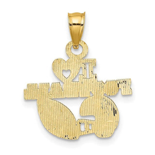 14k Yellow Gold I Heart Football Pendant D4294