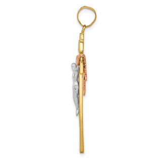 14k Yellow Gold Tri-Color Large Draped Inri Crucifix Pendant