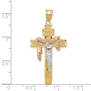 14k Yellow Gold Tri-Color Large Draped Inri Crucifix Pendant