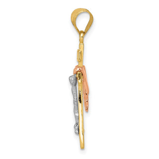 14k Yellow Gold Tri-Color Diamond-Cut Small Draped Inri Crucifix Pendant