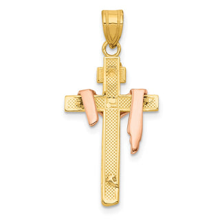 14k Yellow Gold Tri-Color Diamond-Cut Small Draped Inri Crucifix Pendant