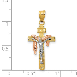 14k Yellow Gold Tri-Color Diamond-Cut Small Draped Inri Crucifix Pendant