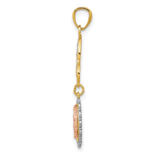 14k Yellow Gold and Rhodium Our Lady Of Guadalupe Cross Pendant