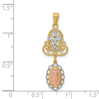 14k Yellow Gold and Rhodium Our Lady Of Guadalupe Cross Pendant