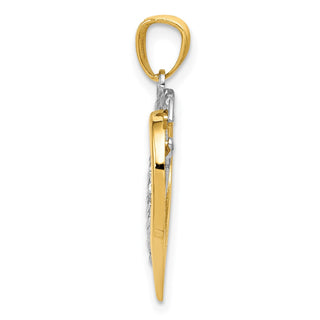 14k Yellow and White Gold Diamond-cut Double Heart Pendant