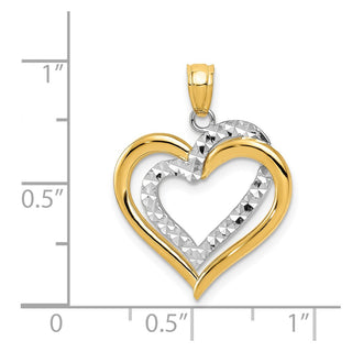 14k Yellow and White Gold Diamond-cut Double Heart Pendant